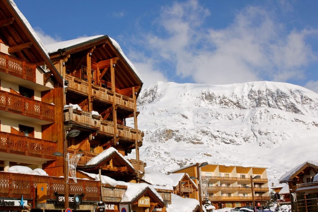 ski resort chalet snow