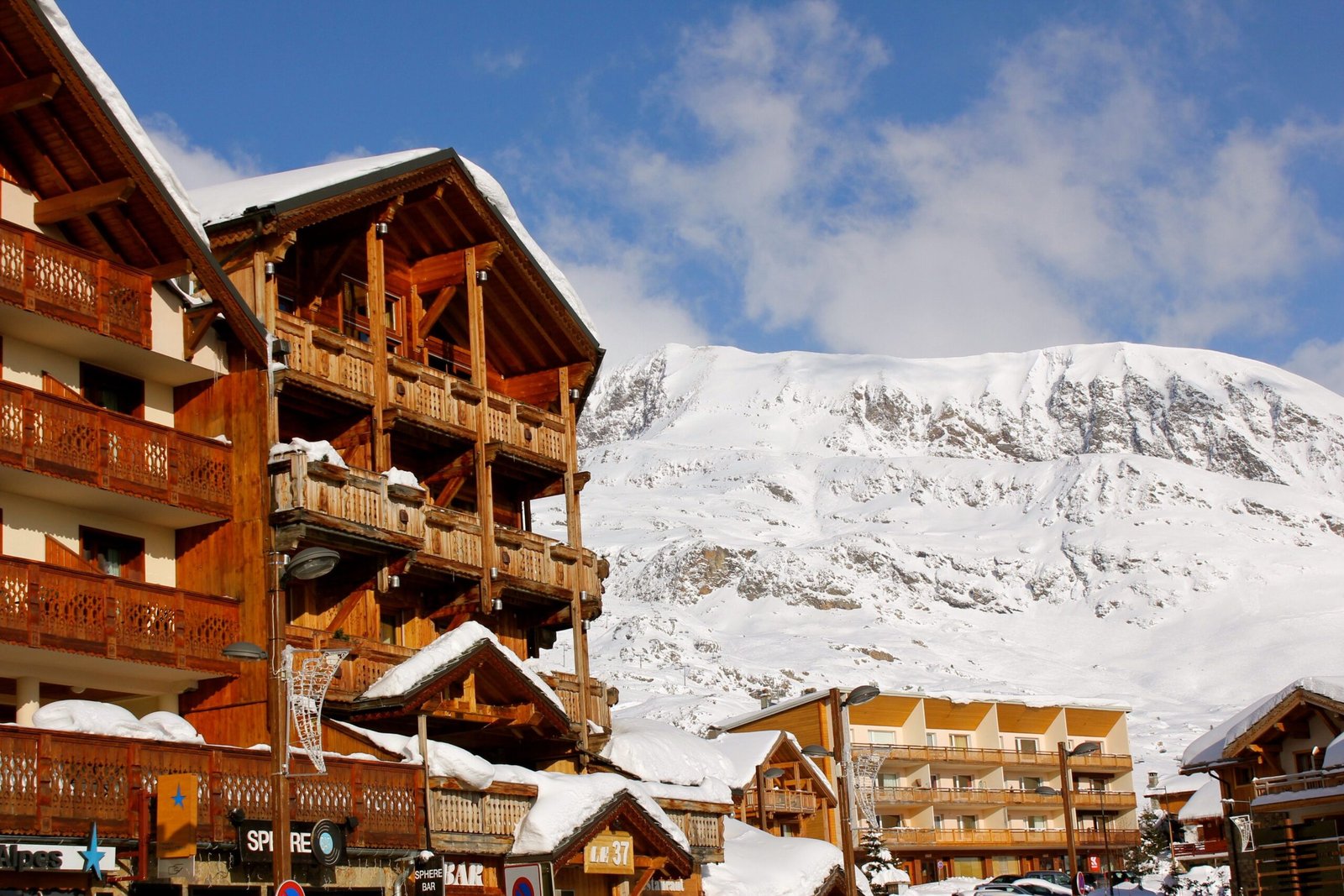 ski resort chalet snow